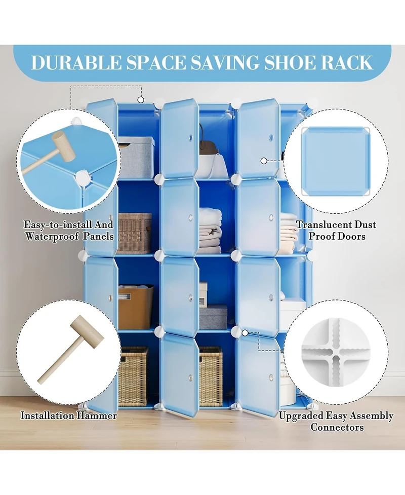 gaomon 12-Cube Stackable Modular Shoe Storage Cabinet Organizer with Doors
