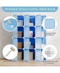 gaomon 12-Cube Stackable Modular Shoe Storage Cabinet Organizer with Doors