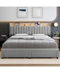 gaomon Bed Frame Storage Headboard Upholstered Platform Drawers Charging Station No Box Spring