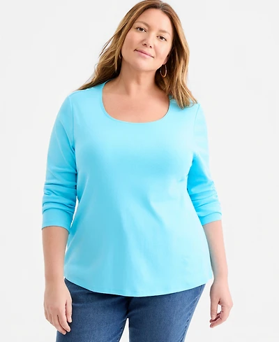 Style & Co Plus Scoop-Neck Long-Sleeve Top, Exclusively for Macy's