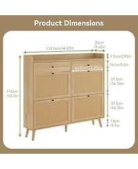 gaomon Rattan Shoe Cabinet Storage for Entryway, Shoe Organizer Cabinet with 4 Flip Drawers and 2 Slide Drawers, Hidden Shoe Storage Free Standing