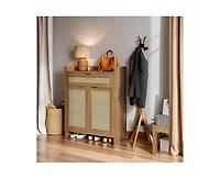gaomon Farmhouse Rattan Shoe Cabinet with Storage,32.4 Boho Style Shoe Organizer Storage Cabinet with Shelves & Doors, 5 Tiers Wooden