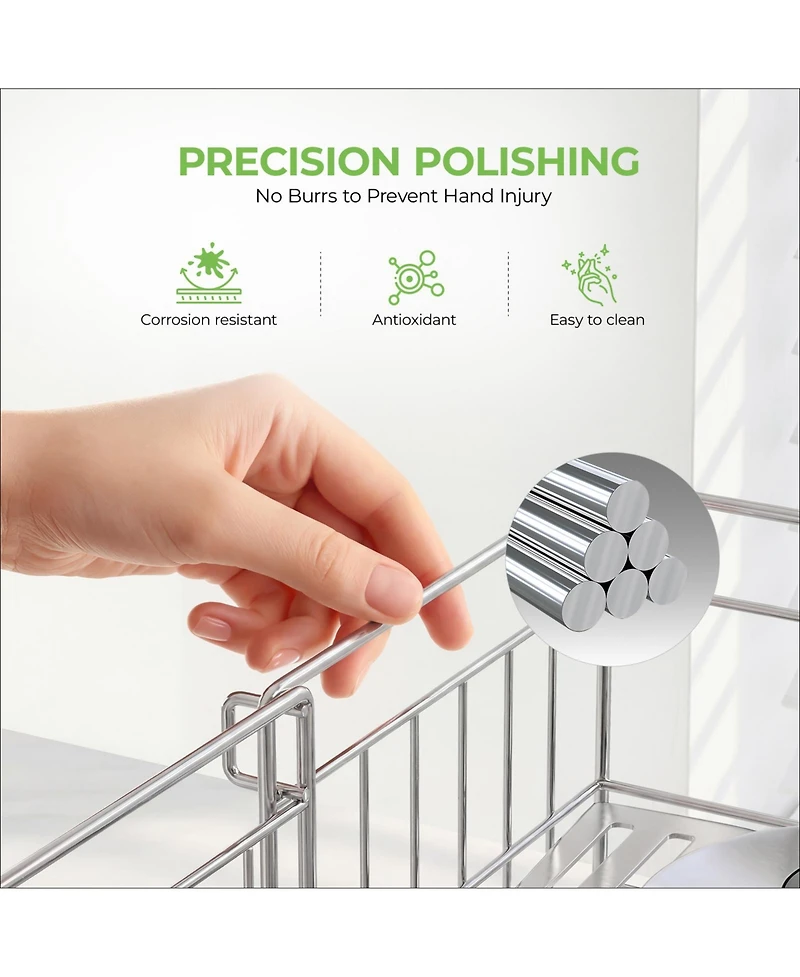 Sugift 2-Tier Detachable Stainless Steel Dish Drying Rack with Cutlery Box and Cup Holder