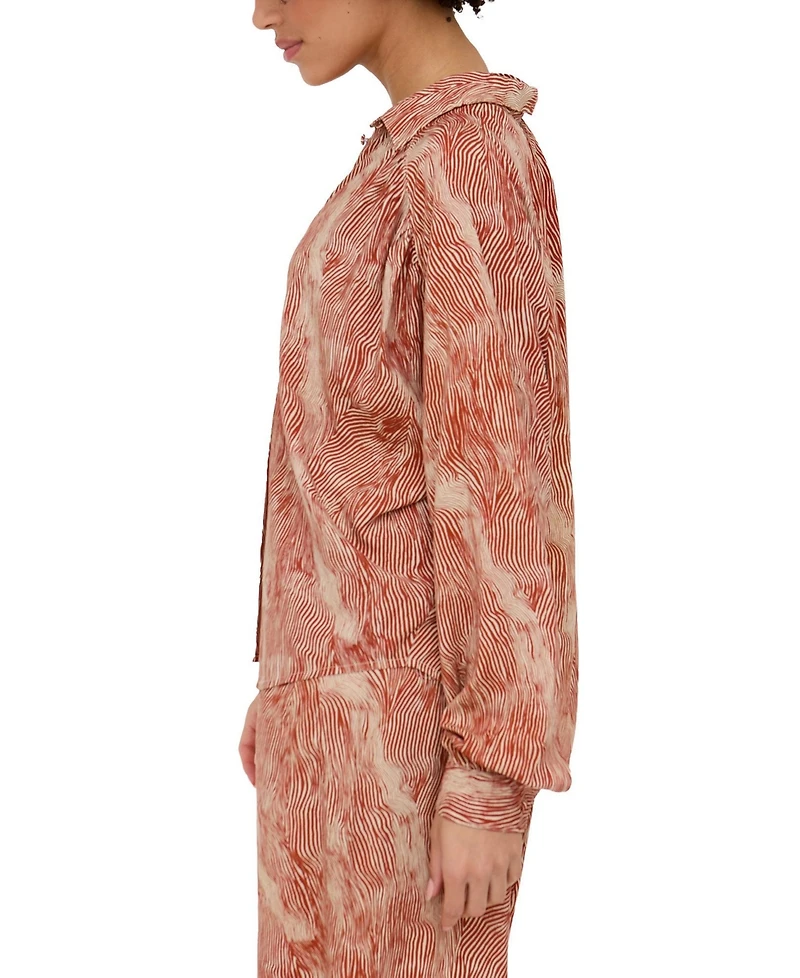 Raffya Women's Ginger Button Down Tiger Print Shirt