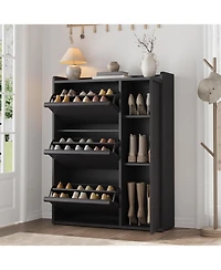 gaomon Freestanding Wooden Shoe Cabinet with 3 Flip Drawers and Side Door