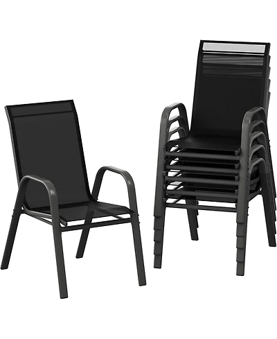 gaomon Patio Chairs Set of 6, Outdoor Stackable Dining Chairs with Textilene Fabric, All-Weather Deck Stacking Chairs with High Back for Backyard
