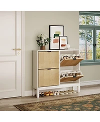 gaomon Modern Fluted 4-Flip-Drawer Shoe Cabinet, Narrow Freestanding Hidden Entryway Storage