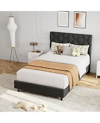 gaomon Twin Size Platform Bed Frame with Adjustable Upholstered Headboard, Wooden Slats Support, Modern Style, Easy Assembly