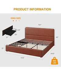 gaomon King Upholstered Platform Bed Frame with Headboard & Storage Drawers, Wood Slats Support, Noise Free
