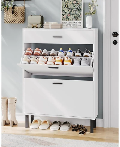 gaomon Narrow Freestanding Wooden Shoe Cabinet with 3 Drawers and Adjustable Shelves