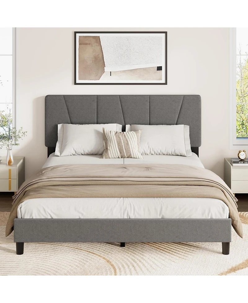 gaomon Full Size Linen Upholstered Platform Bed Frame with Adjustable Headboard, Wooden Slats Support, No Box Spring Needed, Easy Assembly