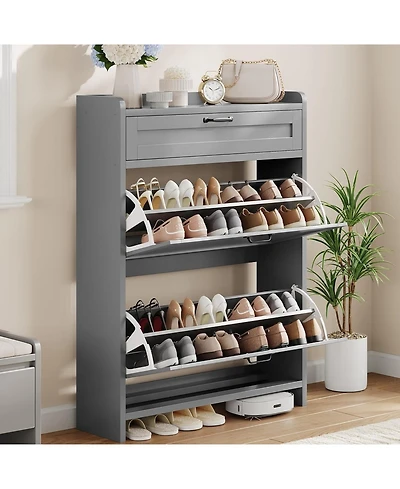 gaomon Shoe Cabinet with 2 Flip Drawers & 1 Top Drawer, Wooden Organizer Adjustable Shelf, Freestanding Storage Cabinets