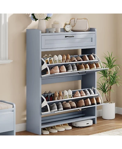 gaomon Shoe Cabinet with 2 Flip Drawers & 1 Top Drawer, Wooden Organizer Adjustable Shelf, Freestanding Storage Cabinets