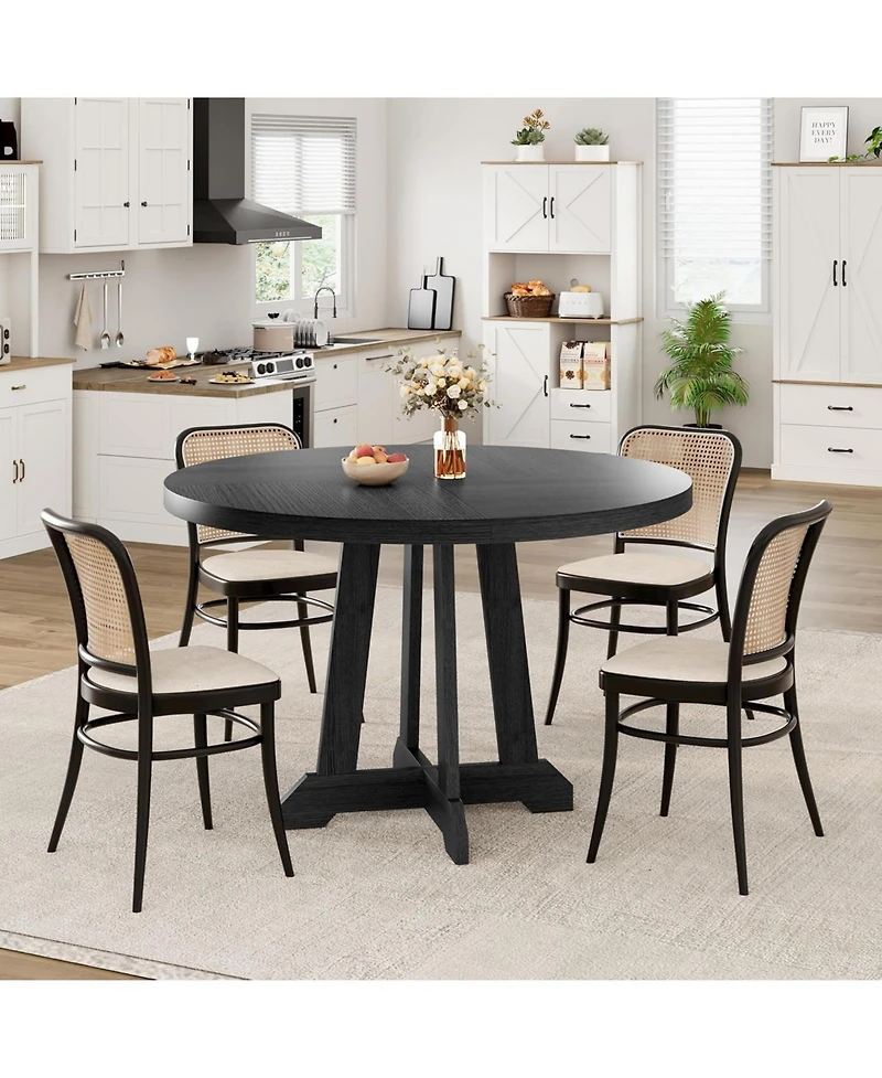 gaomon Round Dining Table for 4-6, 47" Kitchen/Living Room Table, Pedestal, Black, Space-Saving Wooden Table