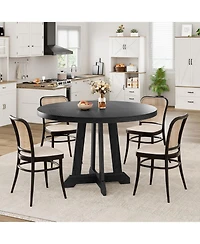 gaomon Round Dining Table for 4-6, 47" Kitchen/Living Room Table, Pedestal, Black, Space-Saving Wooden Table