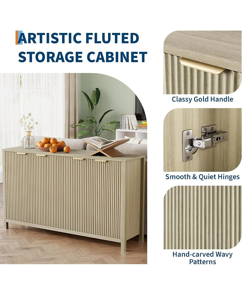 gaomon 55" Fluted Buffet Cabinet with Storage, Modern 4-Door Accent Sideboard with Adjustable Shelf