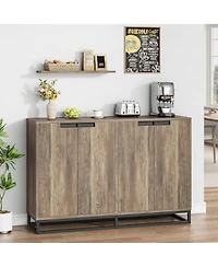 gaomon 55 Inch Buffet Storage Cabinet with Four Doors Adjustable Shelves and Metal Handles Modern Farmhouse Style