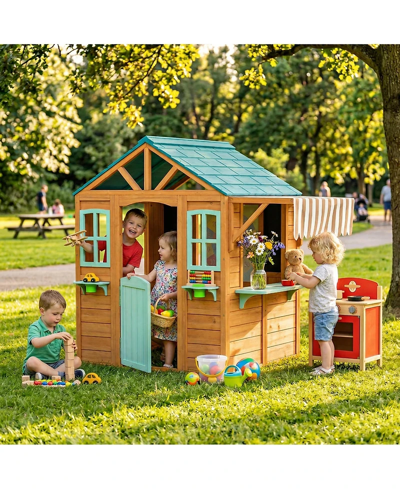 Qaba Outdoor Playhouse, Kids Playhouse for Kids 3-6 Years Imaginative Play