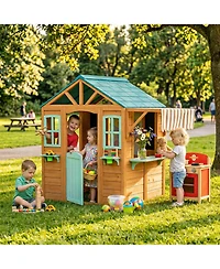 Qaba Outdoor Playhouse, Kids Playhouse for Kids 3-6 Years Imaginative Play
