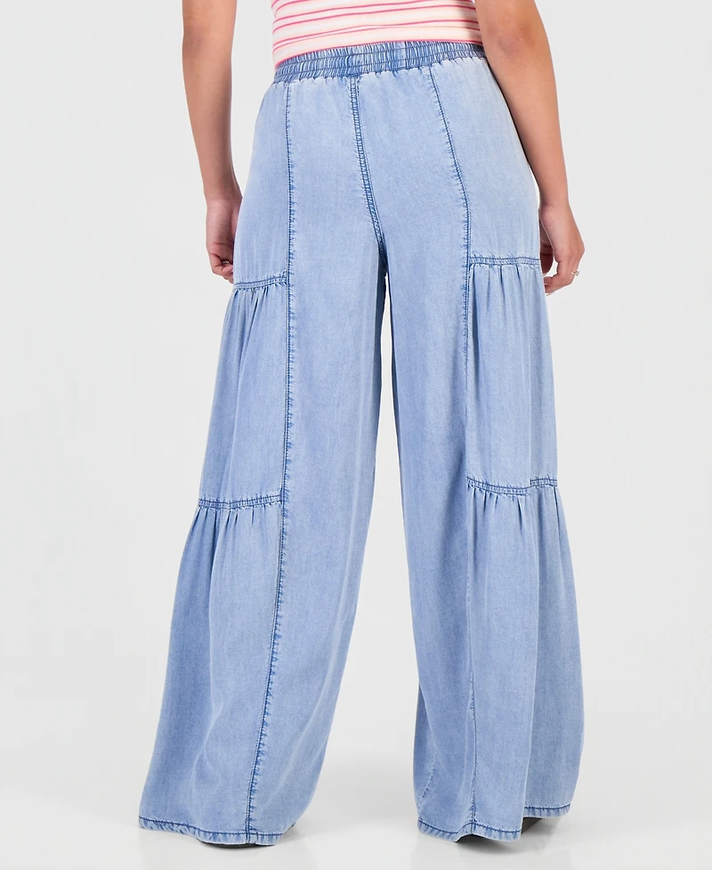 Madden Girl Juniors' Chambray Tiered-Leg Drawstring Pants
