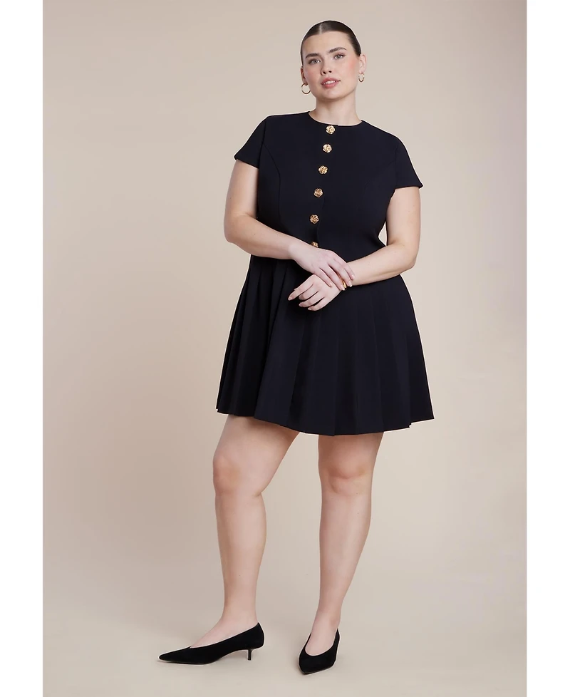 Eloquii Women's Button Detail Pleated Mini Dress