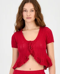 Ultra Flirt Juniors' Crochet Ruffled-Trim Cardigan