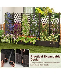 Gymax 2PCS Raised Garden Bed w/Trellis Planter Box for Climbing Plants 32'' x 16'' x 48''