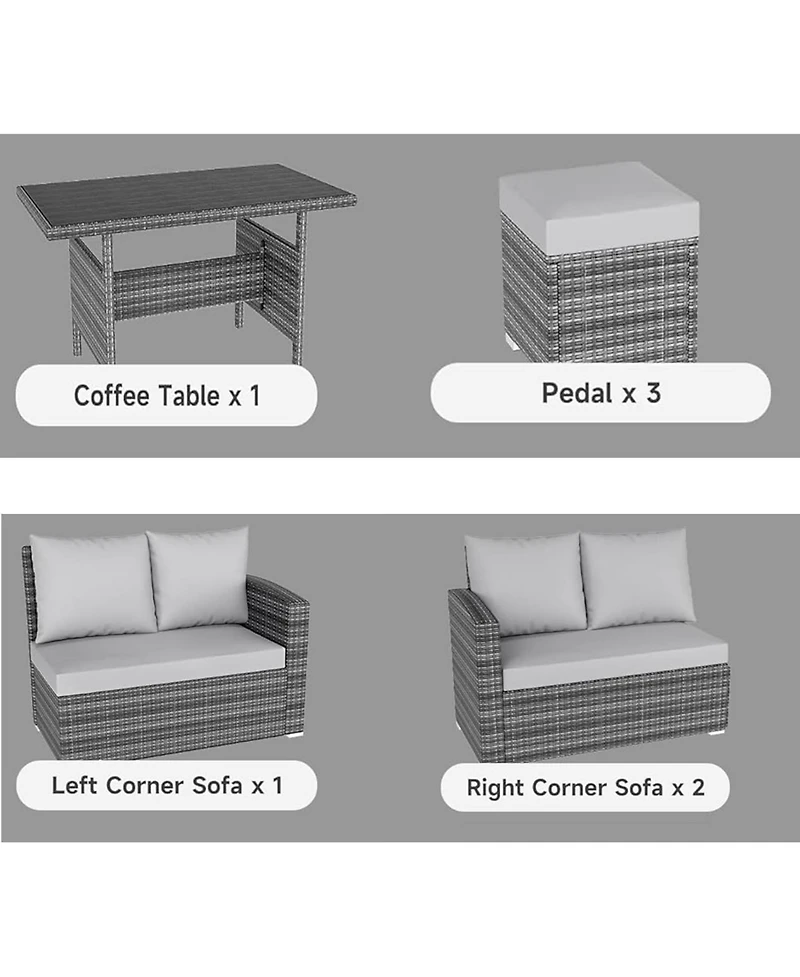 Gaomon 7 piece outdoor patio furniture set with all weather rattan sectional sofa, dining table, and seating for up to 9-ideal for garden or porch.
