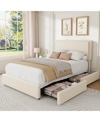 gaomon Twin Teddy Fleece Bed Frame with 2 Drawers, Adjustable Headboard, Kids & Teens