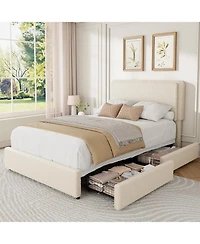 gaomon Twin Teddy Fleece Bed Frame with 2 Drawers, Adjustable Headboard, Kids & Teens