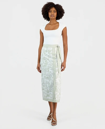 Vince Camuto Women's Paisley-Print Faux-Wrap Midi Skirt