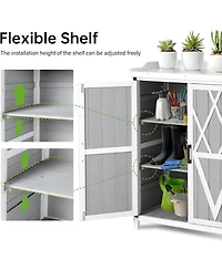 gaomon Outdoor wooden potting bench with metal worktop, waterproof storage cabinet, adjustable shelves, and double doors—ideal for gardening ta