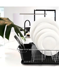 Megachef 16 Inch Chrome Plated and Plastic Counter Top Drying Dish Rack in Black