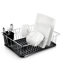 Megachef 16 Inch Chrome Plated and Plastic Counter Top Drying Dish Rack in Black
