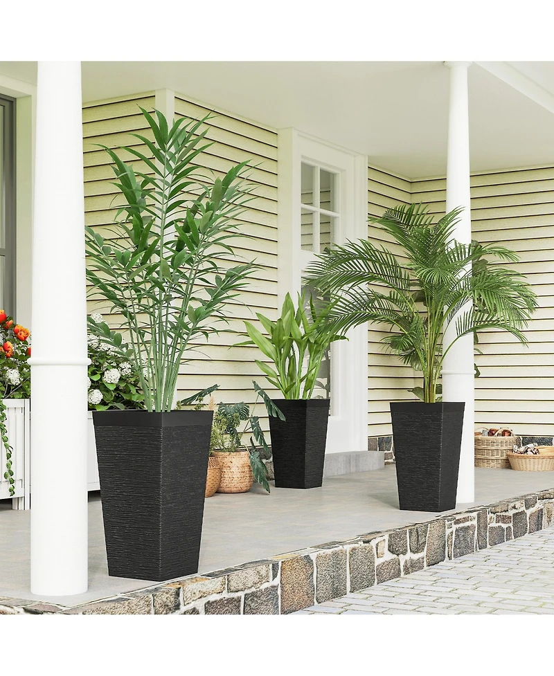 Outsunny 22.8 Inch Tall Planters, Set of 3 Plastic Flower Pots,