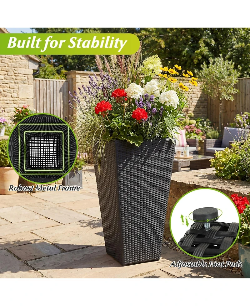 Three Piece Wicker Planters with Inner Plastic Flower Pots