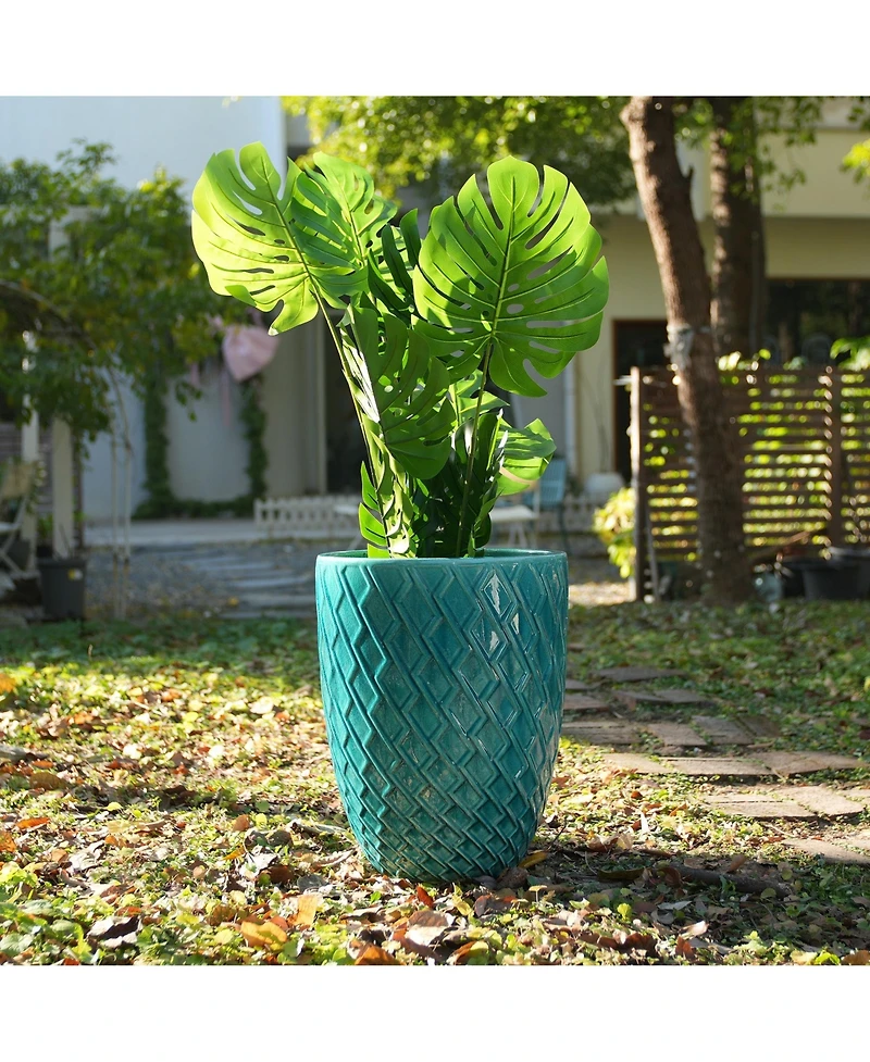 Large 17-Inch Handmade Ceramic Planter Pot,Breathable Teal Outdoor & Indoor Plant Pot for Fiddle Leaf Fig, Monstera, Trees