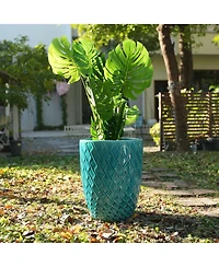 Large 17-Inch Handmade Ceramic Planter Pot,Breathable Teal Outdoor & Indoor Plant Pot for Fiddle Leaf Fig, Monstera, Trees