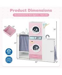 Mecale Wooden Kids Laundry Playset with Detergent Bottle & Clothes Hangers for Pretend Play