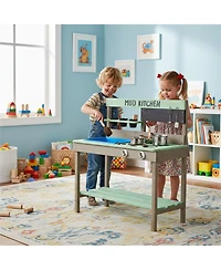 Clihome Kids Play Kitchen, Wood Mud Kitchen with Water Play Set & Cooking Toys for Outdoor, Gift for 3-8