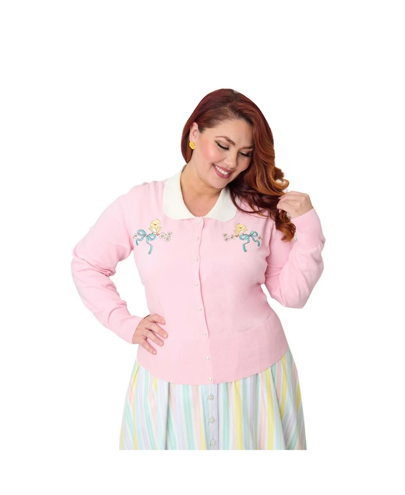 Unique Vintage Plus Collared Knit Cardigan