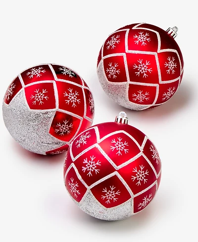 Holiday Lane Heritage Shatterproof Red Decorated Ball Ornaments, Set of 3, Macy's Exclusive
