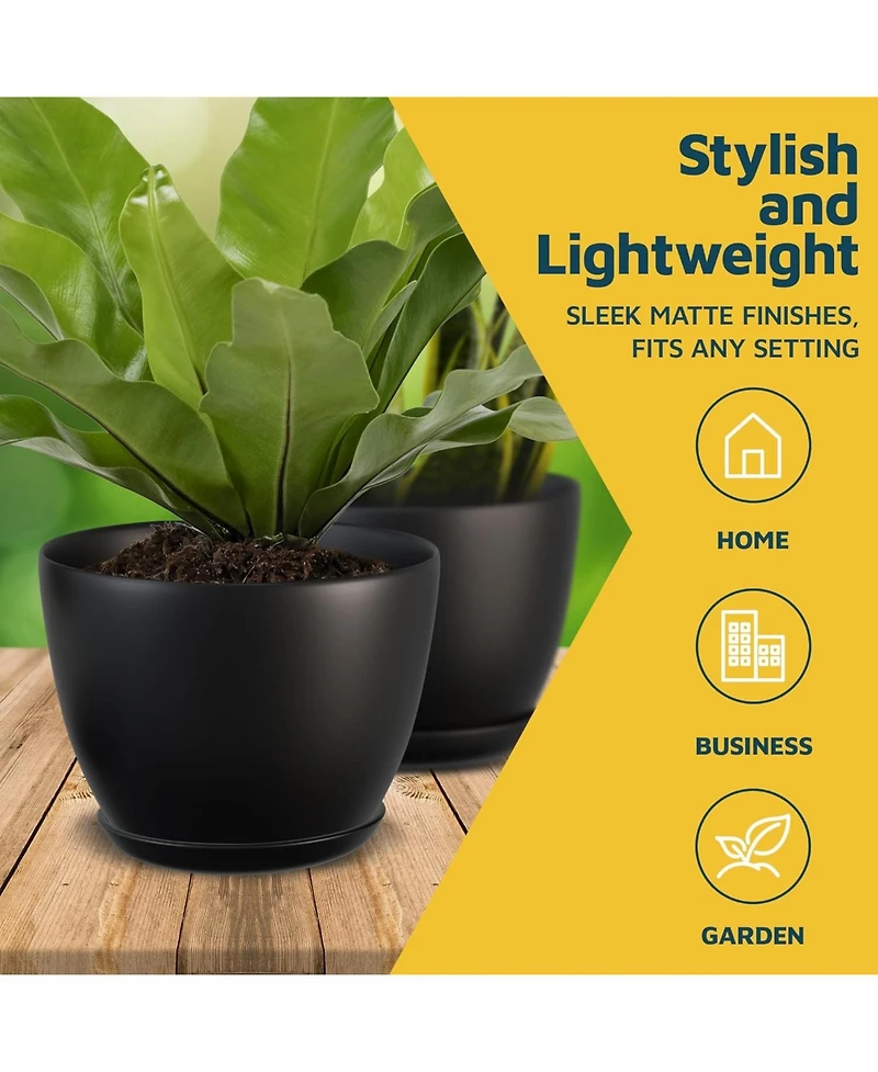 Lifemaster Plant Pots 15 Pack with Drainage Holes & Saucers, Durable & Weatherproof Stackable Indoor & Outdoor Planters