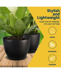 Lifemaster Plant Pots 15 Pack with Drainage Holes & Saucers, Durable & Weatherproof Stackable Indoor & Outdoor Planters
