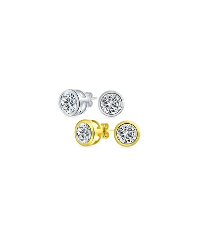 Bling Jewelry Set of 2 Simple Martini Bezel Cz Stud Earrings Gold Plated Sterling Silver