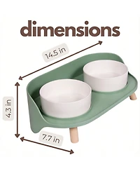 Aronkl Elevated Ceramic Dog & Cat Food Water Bowl Set Spill Proof Non Slip Mess Free Dishwasher Safe