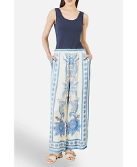 Yumi Women's Satin Print Placement Relaxed Trousers