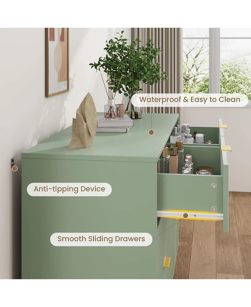 gaomon Fluted 6-Drawer Dresser, 39.4" Wide Modern Wooden Chest with Metal Handles, Wide Storage Organizer for Bedroom, Living Room, Hallway