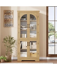 gaomon Tall Kitchen Pantry Cabinet Modern Display with 4 Arched Glass Doors and Adjustable Shelves, Versatile Cupboard Organizers for