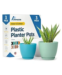 Lifemaster Multicolor Plant Pots Pack with Drainage Holes & Saucers